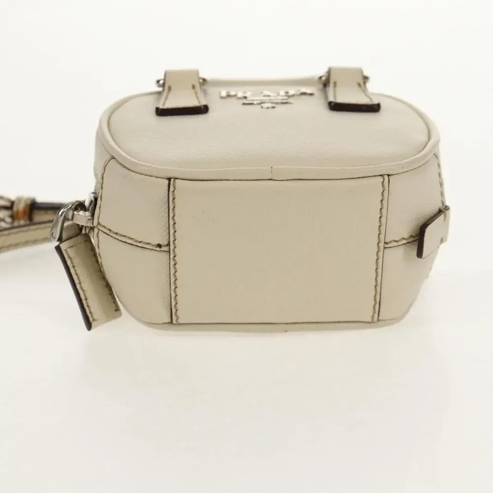 Prada Pouch Saffiano Ivory Silver White